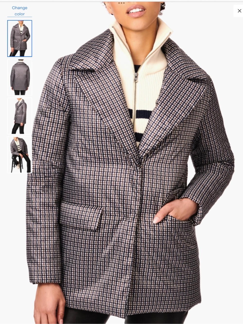 Bernardo Houndstooth Recycled Polyester Puffer Blazer, size XL